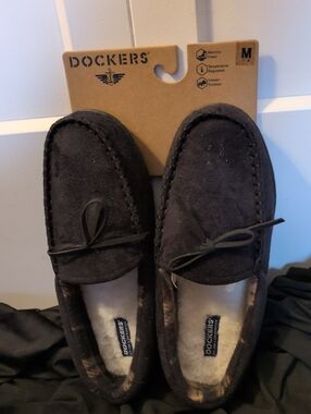 Dockers Black Suede Slip-On Moccasins with Faux-Fur Lining